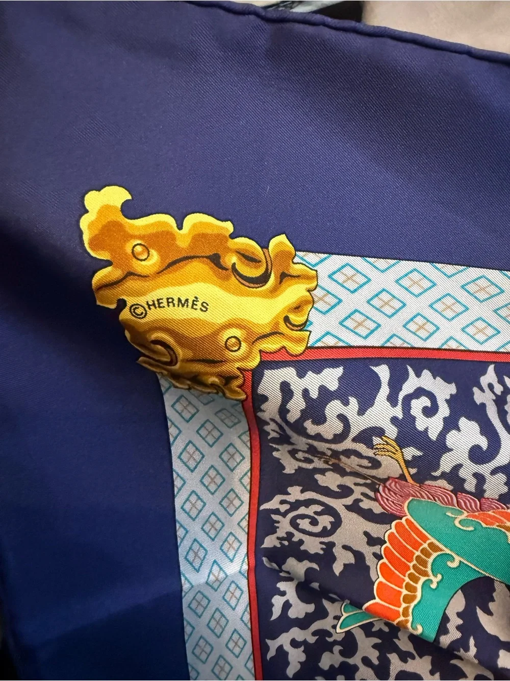 Vintage Hermes carre90 Nikko Silk scarf, Japanese art with box